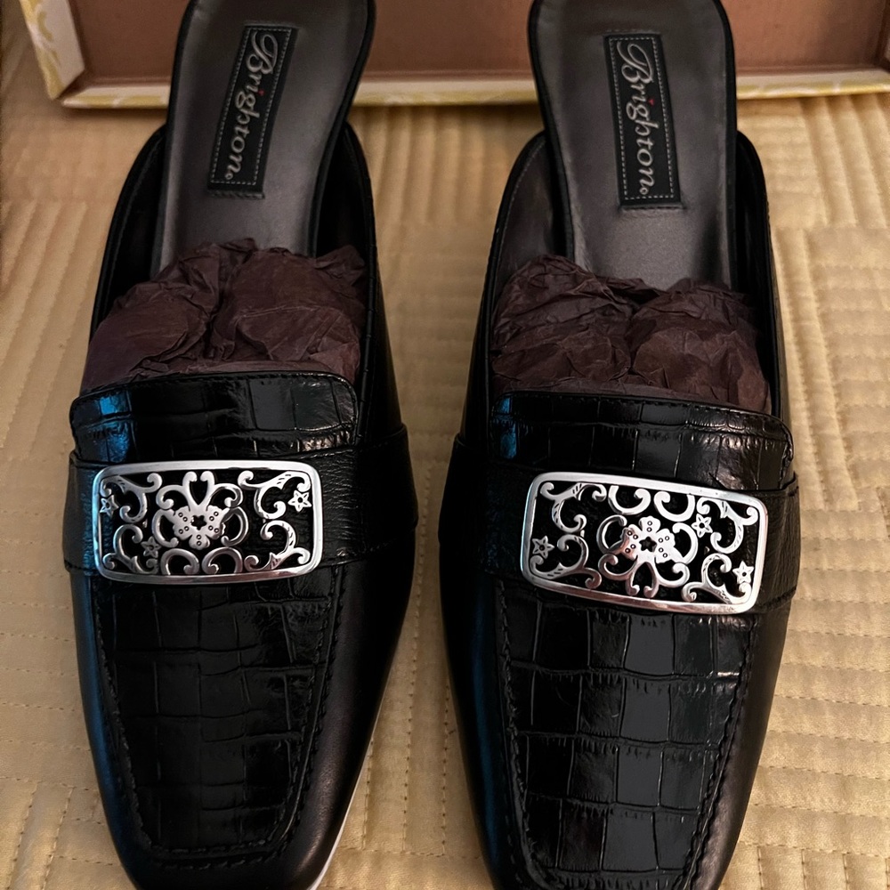 New Brighton Black and Silver Slip-On Loafers